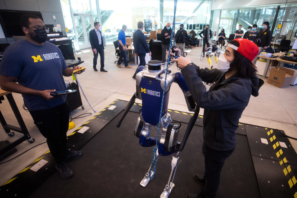 Digit, a bipedal robot, is tested in the Ronald D. And Regina C. McNeil Walking Robotics Laboratory in the Ford Robotics Building at the University of Michigan in Ann Arbor, MI.